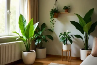 Best indoor plants for low light rooms featuring snake plant ZZ plant pothos in modern Australian home corner with dim lighting