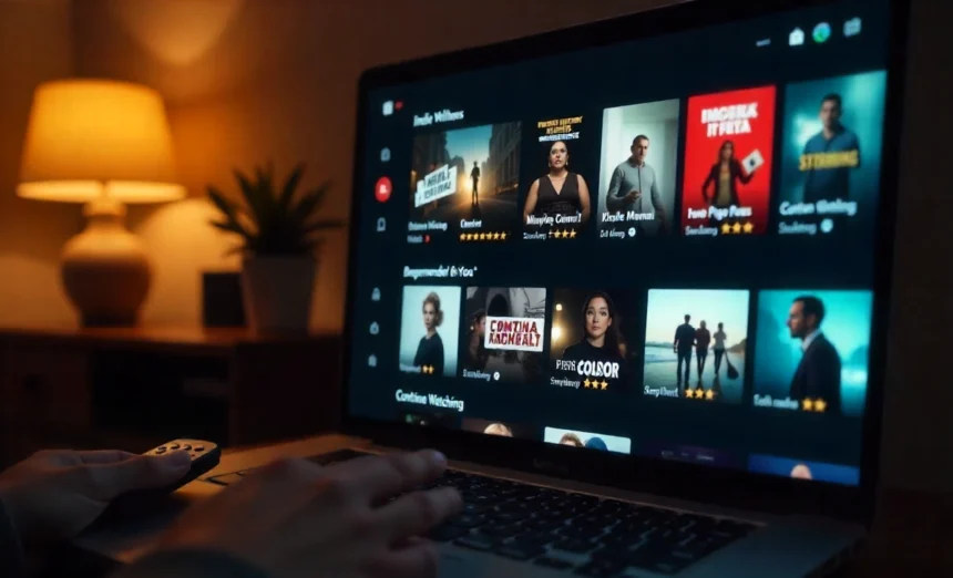 indie movie ratings streaming platform interface showing star ratings and film thumbnails on smart TV screen
