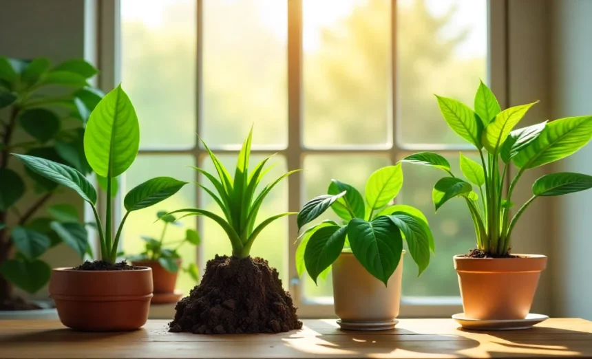 Indoor plants yellow leaves causes comparison showing healthy green plants versus yellowing houseplants with common problems