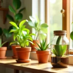 Indoor plants with self-watering systems to keep plants alive when travelling in Australian home