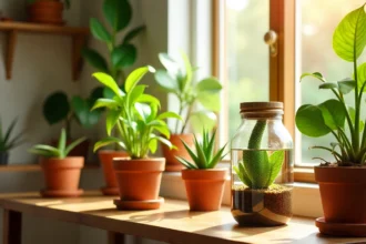 Indoor plants with self-watering systems to keep plants alive when travelling in Australian home