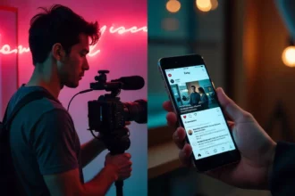 New indie directors social media buzz showing young filmmaker with camera and smartphone displaying viral film content
