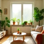 Small apartment living room showing creative ways styling small spaces with plants using wall mounted planters hanging plants corner displays