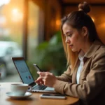 Young professional using a bank app to track spending easily on their smartphone.