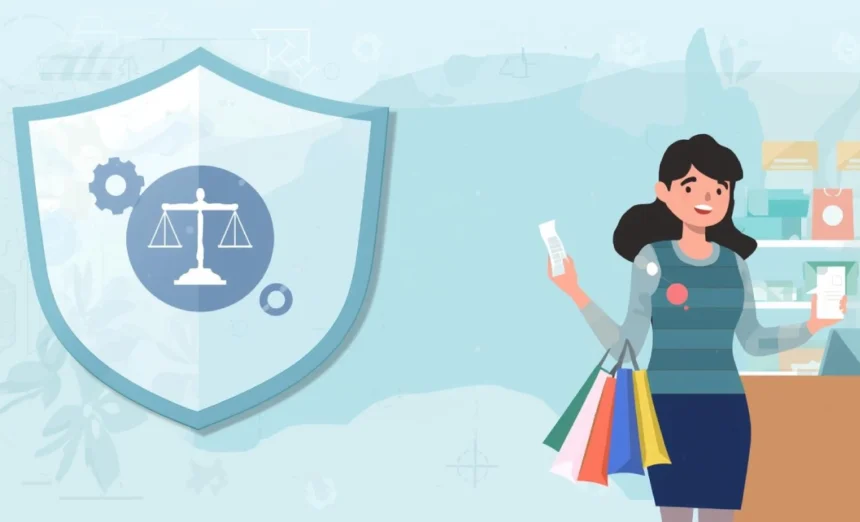 Everyday Australian shopper protected by the Australian Consumer Law, symbolised with scales of justice and a map of Australia.