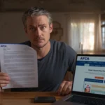 Worried Australian driver reading a car insurance denial letter, learning about appeal rights and dispute resolution options.