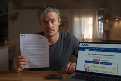 Worried Australian driver reading a car insurance denial letter, learning about appeal rights and dispute resolution options.