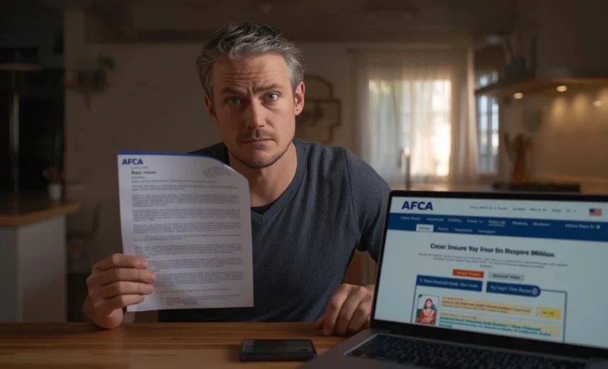 Worried Australian driver reading a car insurance denial letter, learning about appeal rights and dispute resolution options.