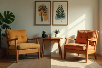 Before and after showing how to make old furniture look modern with paint and hardware upgrades