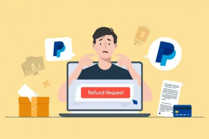 Illustration of an Australian shopper requesting a refund for a faulty online purchase with laptop, receipt, and ACCC icon
