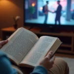 Person deciding between reading book first or watching TV show to avoid spoilers