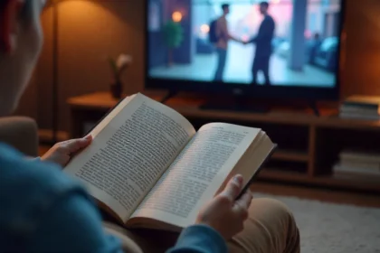 Person deciding between reading book first or watching TV show to avoid spoilers