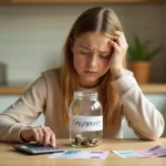 How to save for emergencies tight budget - person putting coins in emergency fund jar with calculator and Australian money on table
