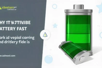 Illustration of green battery icons with text about fast battery drain, representing phone battery issues and solutions for fixing quick power loss.