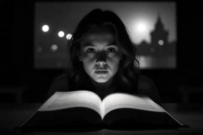 Book adaptations faithful vs diverge comparison showing open book and movie screen with same story adapted differently
