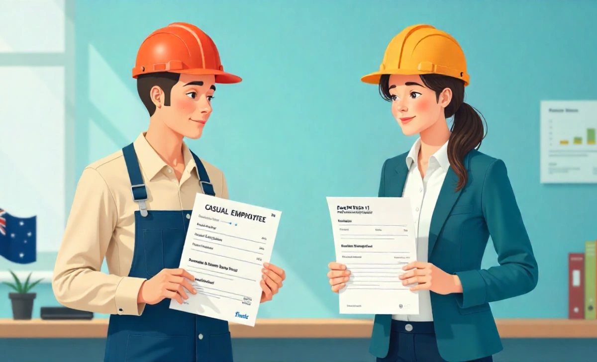 “Comparison of casual vs permanent employees in Australia showing different entitlements like casual loading, annual leave, and superannuation.”