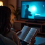 Person deciding whether to read book before show spoilers affect viewing experience with book and TV screen showing same story
