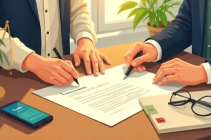 Illustration of a will document, pen and witnesses with an Australia map and state pins simple will Australia.