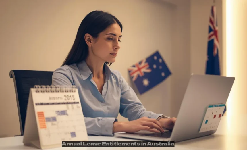 Australian employee checking annual leave dates on a calendar at work