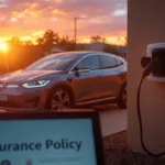 Electric vehicle charging at Australian home with insurance policy information displayed on table