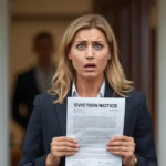Australian tenant holding an eviction notice outside a rental property.