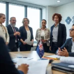 Australian citizen lodging a formal complaint with an Ombudsman officer in a government office
