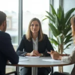 Professional mediator guiding two disputing parties in Australia during a mediation session before court.