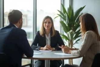 Professional mediator guiding two disputing parties in Australia during a mediation session before court.