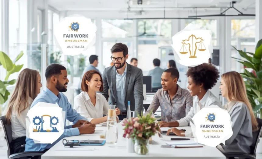 "Diverse employees in an Australian workplace representing Fair Work rights, equality and safety.