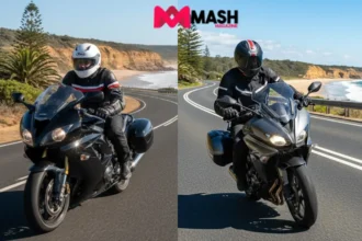 Motorcyclist riding safely on an Australian highway, representing affordable motorcycle insurance and safety tips.