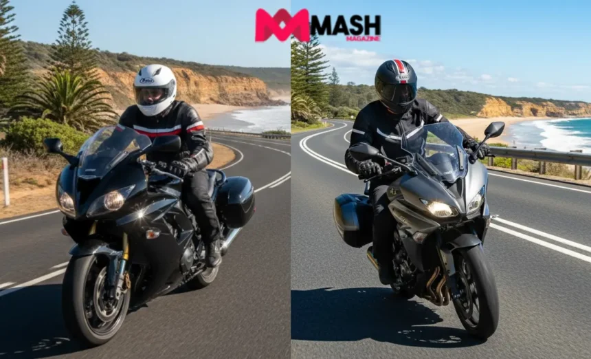 Motorcyclist riding safely on an Australian highway, representing affordable motorcycle insurance and safety tips.