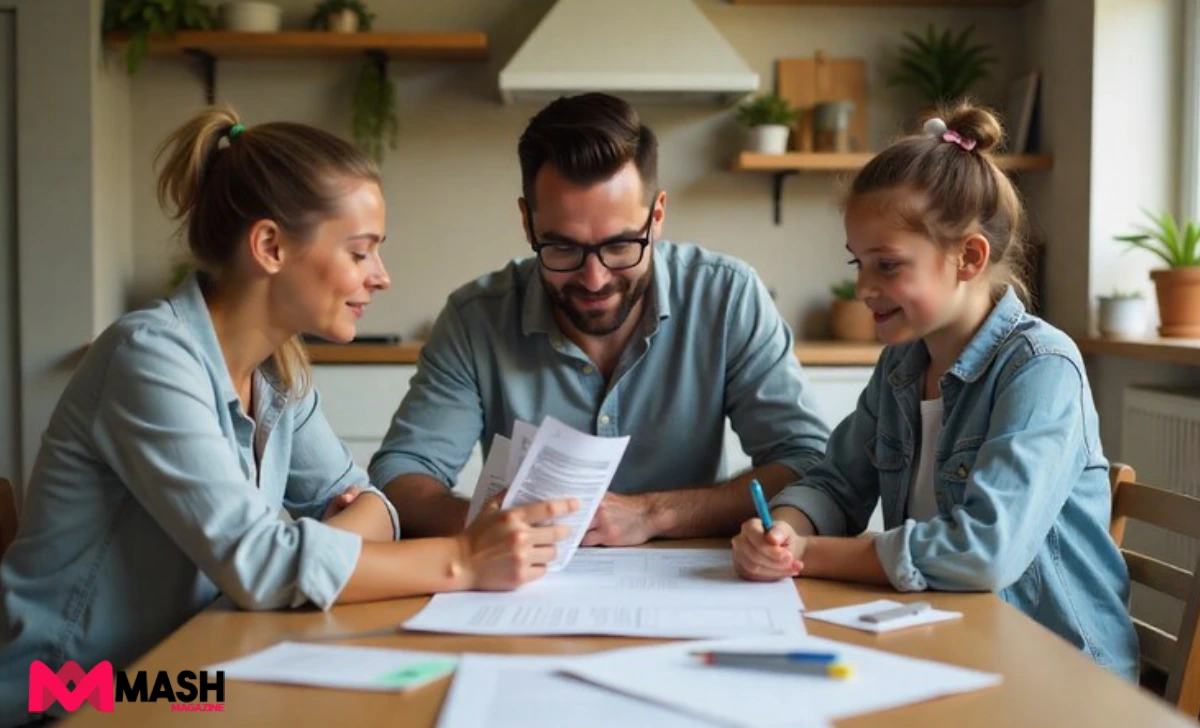 Australian couple reviewing life insurance documents at home