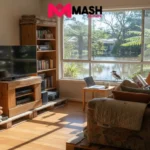 Australian living room prepared for flooding with insured furniture and belongings safely elevated above flood level.