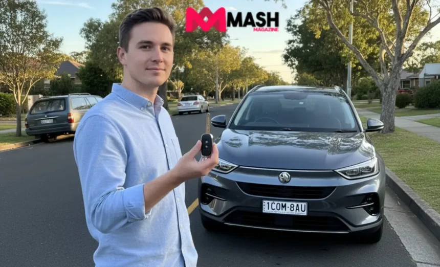 Driver holding car keys next to a friend’s car in Australia, illustrating the concept of borrowed vehicle insurance coverage.