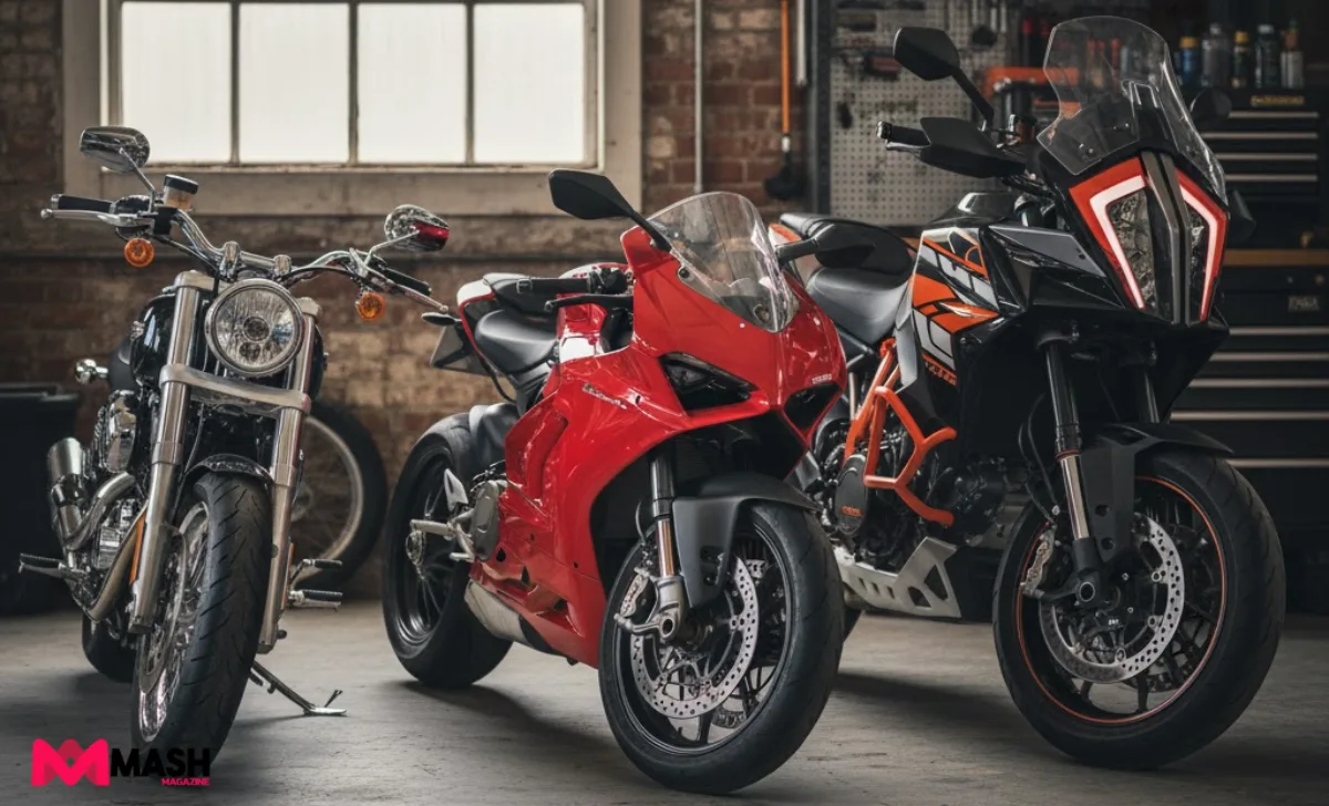 Various motorcycle types in Australia showing different insurance coverage needs by riding style