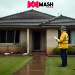 Insurance assessor examining roof and interior storm damage at an Australian home.