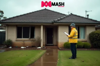 Insurance assessor examining roof and interior storm damage at an Australian home.