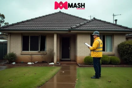 Insurance assessor examining roof and interior storm damage at an Australian home.