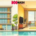 Apartment building split showing strata coverage of structure and common areas versus unit contents insurance covering personal belongings, with flood risk illustration.