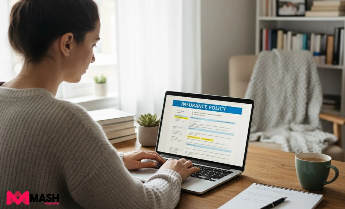 Person reviewing insurance policies on laptop at home desk