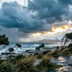Stormy sky over NSW coastline during Australia polar blast weather warning