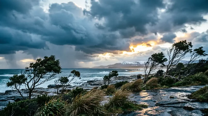 Stormy sky over NSW coastline during Australia polar blast weather warning