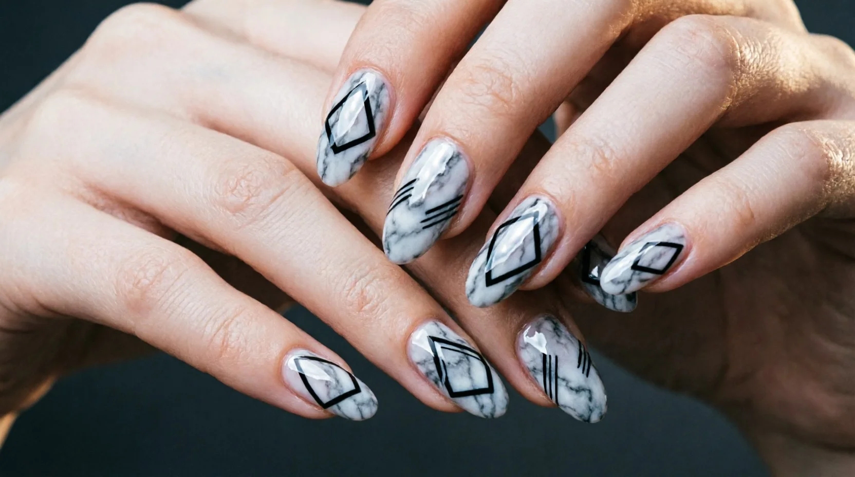 Bold Korean graphic nail art