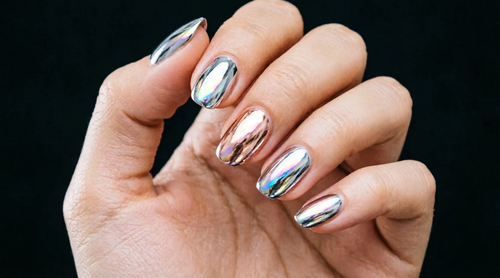 Chrome holographic Korean gel nails
