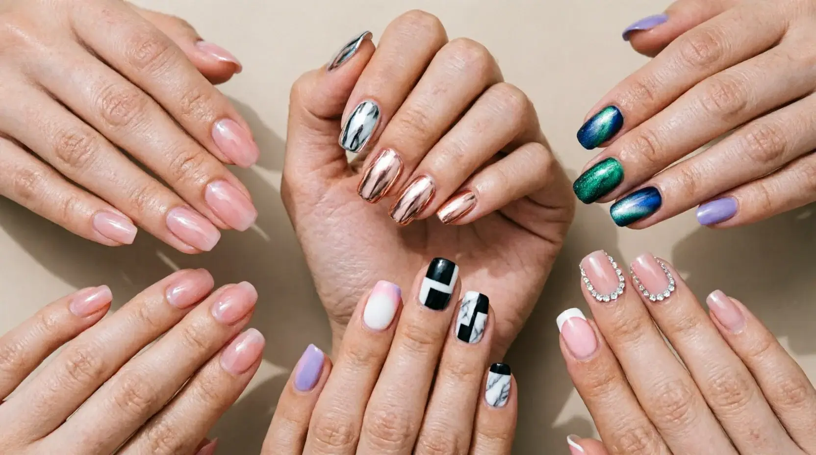 Different Korean gel nail styles