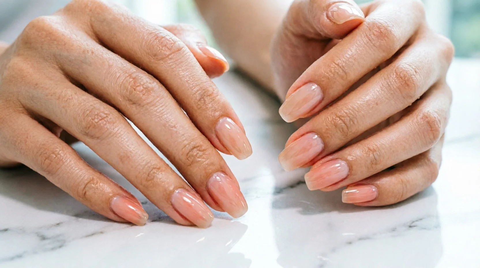 Korean gel nail styles with glossy glass-like finish